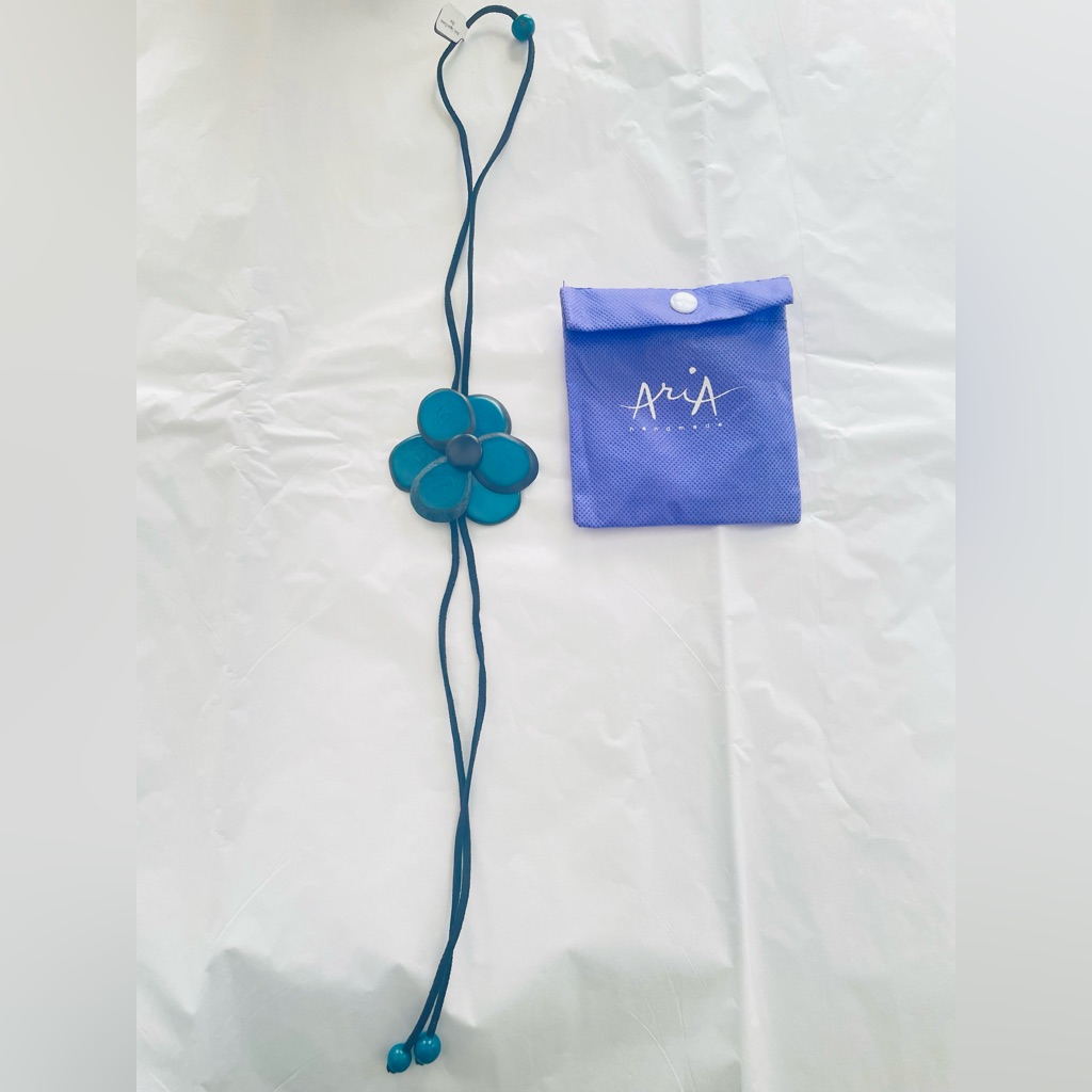 Tagua Aria Handmade Teal Blue Flower Floral Bolo Leather Cord Necklace New